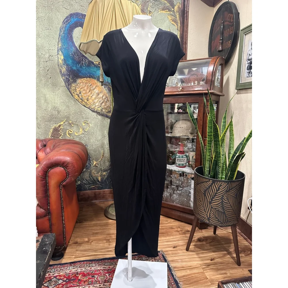 Rolla Coster Black Twist Front V Neck Jersey Maxi Dress Large - Picture 3 of 8